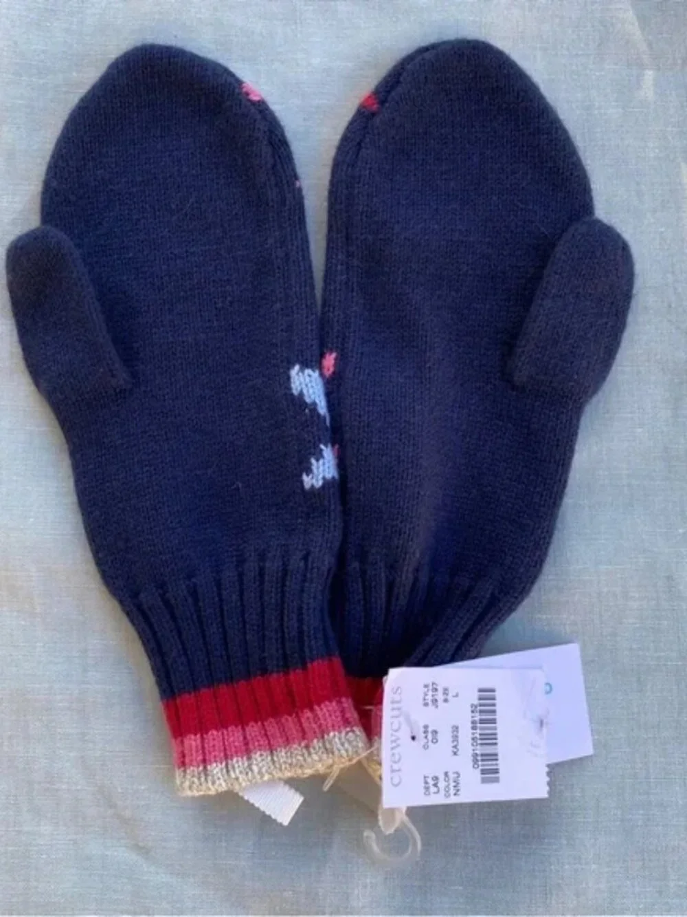 NWT Crewcuts navy pink star cotton wool blend mittens